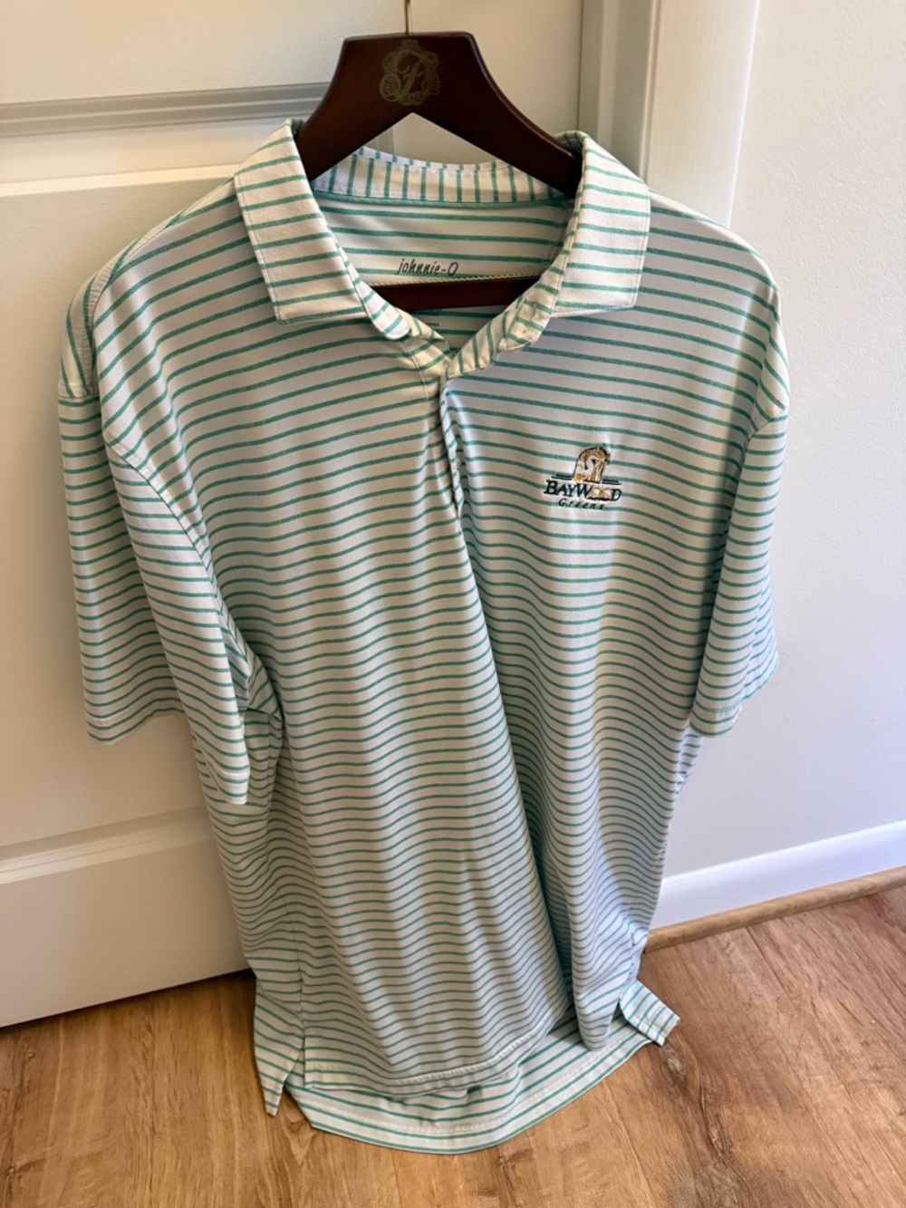 Johnnie-O Striped Polo in Mint and White